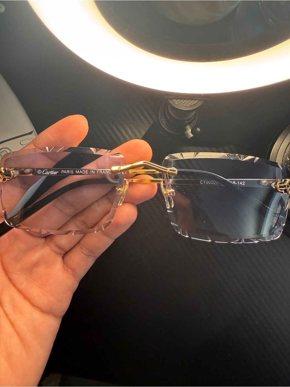 Cartier Women's Rimless Sunglasses in Gold with Blue Gradient Lenses